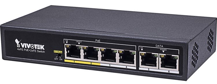 Vivotek AW-FET-060C-065, a reliable unmanaged PoE switch with 4 Fast Ethernet ports and a total power budget of 65 Watts. Choose between ST or EX mode for flexible deployment and enjoy surge protection for added peace of mind. #PoE #networking