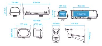 Protect your Vivotek box camera with our durable AE-238-wBS outdoor enclosure, designed to meet IP68 and IK 10 standards Dimensions. Compatible with all lenses!