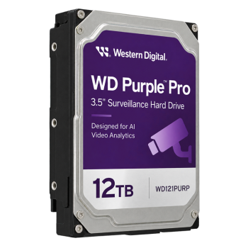 Western Digital WD121PURP 12TB WD Purple Pro surveillance hard drive left-side view