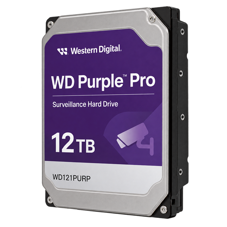 Western Digital WD121PURP 12TB WD Purple Pro surveillance hard drive right-side view