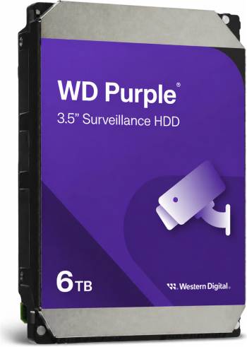 Western Digital WD64PURZ 6TB WD Purple hard drive left-angle view