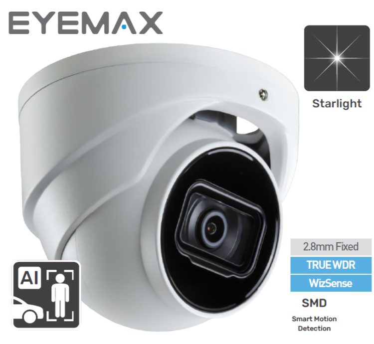 Eyemax NIU-E4142-W28A 4MP Starlight Turret Network Camera. With WizSense AI, H.265 codec, and intelligent detection, this camera offers high image definition and flexible coding for various environments. Plus, it's equipped with built-in IR LED and IP67 protection for reliable performance. Order now and experience advanced security features!