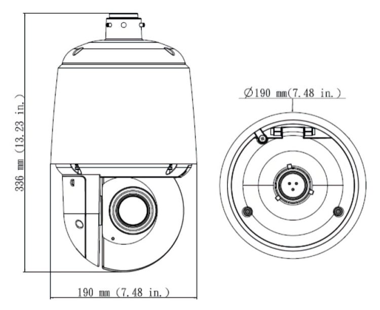 Vicon V2005D PTZ 5MP PTZ Dome Camera with Motorized Zoom and Vandal Proof Design Dimensions