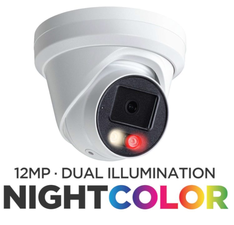 Upgrade your surveillance system with Eyemax NIU-D12210-AW36 12MP Dual-Light Night Color IP Turret. NDAA compliant, 82ft (24.99 m) IR range, and P2P support Night Color.