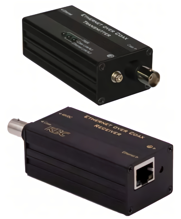 KBC Networks EECF-1KT-B eCopper® kit. Includes PoE camera support, auto-sensing Ethernet over Coax, and power supply.