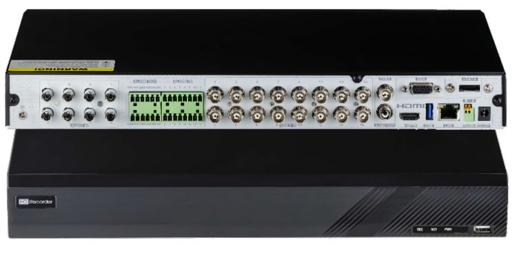 Telpix TVST-TD2716-N5A 16Channel (8 IP + 16 Coax Channel to IP) 5MP Penta-brid DVR, featuring AI smart motion detection and perimeter protection. Supports multiple formats and up to 24 IP channels. HDMI, VGA, and eSATA ports for easy connectivity Up to 20 Terabyte Storage.