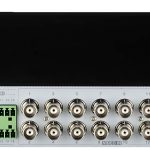 Telpix TVST-TD2716-N5A 16Channel (8 IP + 16 Coax Channel to IP) 5MP Penta-brid DVR, featuring AI smart motion detection and perimeter protection. Supports multiple formats and up to 24 IP channels. HDMI, VGA, and eSATA ports for easy connectivity Up to 20 Terabyte Storage, Back View.