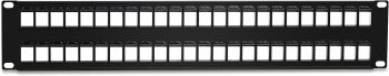 CN-PP-0P48A 48-Port Blank Keystone 2U Patch Panel. Designed for use with keystone jacks, it's perfect for audio, video, and data. English-speaking support available during business hours. Create a seamless patch panel solution with a sturdy 19 inches (48.26 cm) design and pre-numbered ports, Back View.