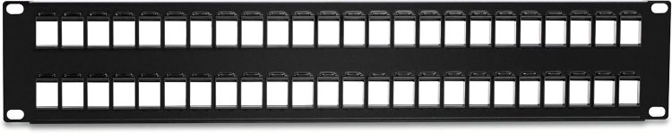 CN-PP-0P48A 48-Port Blank Keystone 2U Patch Panel. Designed for use with keystone jacks, it's perfect for audio, video, and data. English-speaking support available during business hours. Create a seamless patch panel solution with a sturdy 19 inches (48.26 cm) design and pre-numbered ports, Back View.