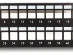 CN-PP-0P48A 48-Port Blank Keystone 2U Patch Panel. Designed for use with keystone jacks, it's perfect for audio, video, and data. English-speaking support available during business hours. Create a seamless patch panel solution with a sturdy 19 inches (48.26 cm) design and pre-numbered ports, Front View