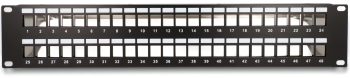 CN-PP-0P48A 48-Port Blank Keystone 2U Patch Panel. Designed for use with keystone jacks, it's perfect for audio, video, and data. English-speaking support available during business hours. Create a seamless patch panel solution with a sturdy 19 inches (48.26 cm) design and pre-numbered ports, Front View