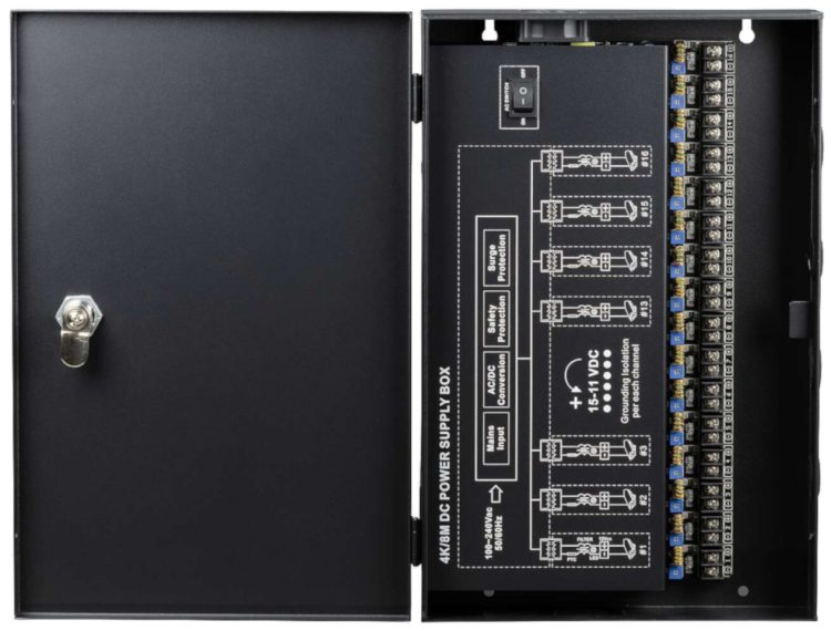 Ensure optimal performance for your CCTV setup with the TR-CU12VDC16P32A UNL Professional Power Supply. Designed for 4K cameras, 16 channels, 12VDC output, and advanced protection technology.