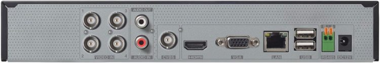Upgrade your security system with ENS ED8004H5-BN2, a 4-channel, 5MP hybrid DVR with 4 analog and 2 IP camera inputs and efficient H.265 compression. It is NDAA compliant and perfect for homes, businesses, and government facilities Back View.