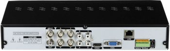 Eyemax TVST-PVT3-04N5 4Channel Pentabrid DVR. Supports up to 5MP cameras and offers advanced features like digital zoom, PTZ control, Up to 12 Terabytes Hard Drive and multiuser authority Back View.
