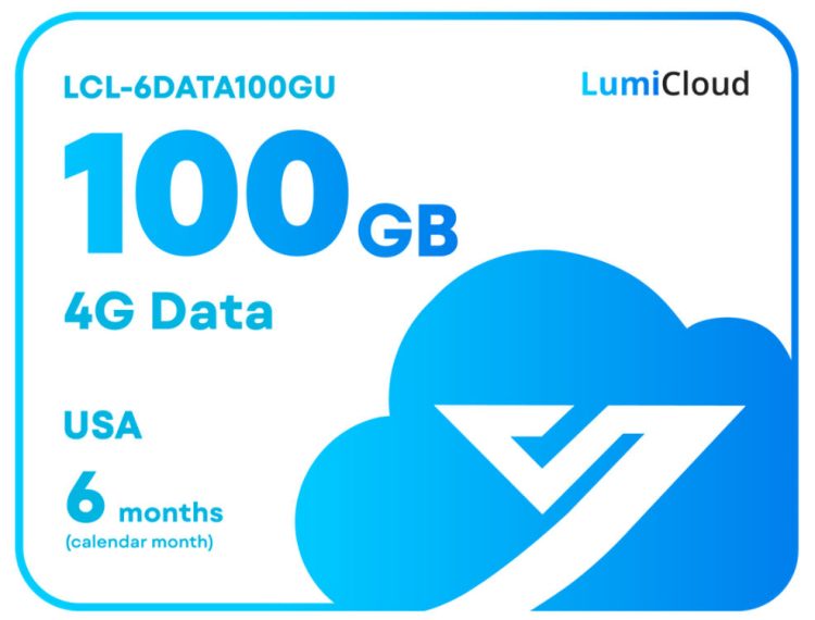 Get reliable and high-speed 4G data for your business with the LCL-6DATA100GU LumiCloud 100GB package. Valid for 6 months and supports AT&T, Verizon and T-Mobile cellular networks in the USA.