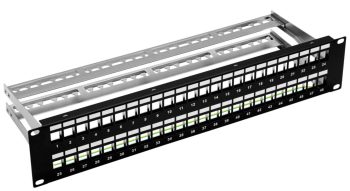 Upgrade your network with Collsam's CN-PP-6P48UA 48-port keystone patch panel. CAT6 is unshielded from flexible connections and easy changes Front View