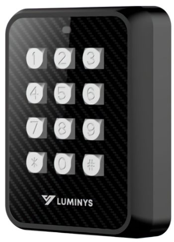 Upgrade your security system with the Luminys R-MPA All-Metal Keypad. Featuring Mifare card reading, tamper alarm, and multiple communication protocols Left View.