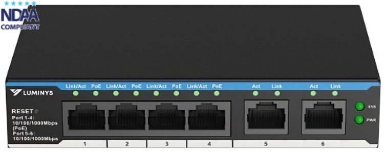 Upgrade your network infrastructure with Luminys SML-6GPA, a 4-port PoE cloud-managed gigabit switch. With extended power and data transmission, real-time monitoring, and NDAA compliance, it's perfect for demanding environments and remote management. Get yours now!