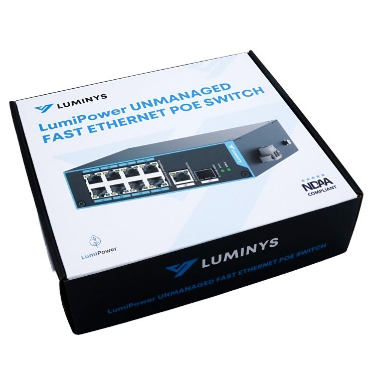 Upgrade your security infrastructure with Luminys SUL-10MLA, an 8-port unmanaged PoE switch with extended range and support for various PoE standards. Simplify installation and power management for your surveillance systems.