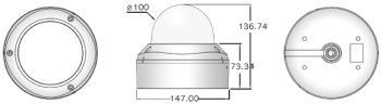Eyemax UVI-2544V STORM® dome camera. Full HD 1080p, 720p resolution, 1/2.9” Sony CMOS sensor, and COB IR for night vision. Vandal-proof, IP68 rated, and balun compatible. Dual power, DNR, ICR, and Shield anti-IR reflection technology. Available in Dimensions. Made in Korea.