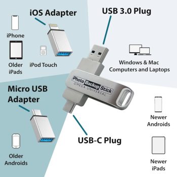 Effortlessly back up and organize your photos and videos with the PBN-OU-128 Photo Backup Stick Omega. Compatible with all devices and includes automatic backup and duplicate removal. No subscriptions, just a one-time purchase. View and edit photos with the built-in software Compatibility.