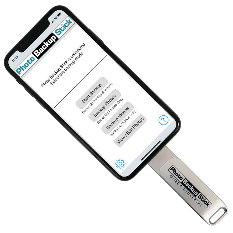 Effortlessly back up and organize your photos and videos with the PBN-OU-128 Photo Backup Stick Omega. Compatible with all devices and includes automatic backup and duplicate removal. No subscriptions, just a one-time purchase. View and edit photos with the built-in iPhone Devices.
