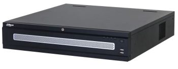 Dahua N98A7N 8K NVR from the WIZMIND Series. Built-in deep learning modules and advanced analytics for efficient surveillance. Supports up to 32MP recording and 8K playback. Customizable with 8 SATA ports and RAID support. Multiple ports for easy connectivity. Hot-swappable HDD design for convenience Side View.