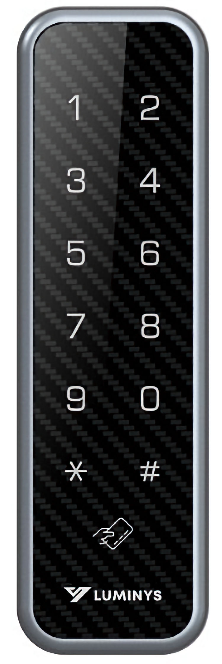 Secure your property with the Luminys RD1PN Mullion Keypad Access Reader. This versatile device offers multiple authentication methods, IP66 ingress protection, and NDAA compliance for reliable access control Front View.