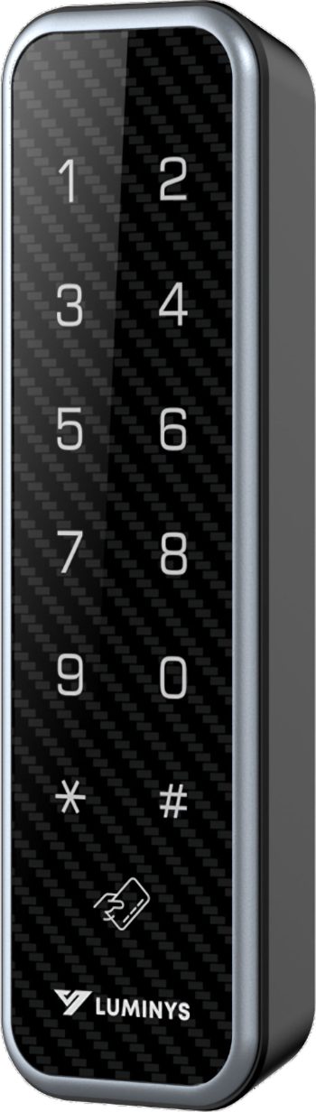 Secure your property with the Luminys RD1PN Mullion Keypad Access Reader. This versatile device offers multiple authentication methods, IP66 ingress protection, and NDAA compliance for reliable access control Left View.