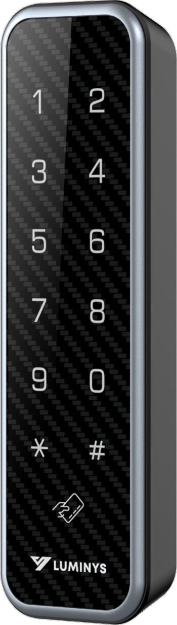 Secure your property with the Luminys RD1PN Mullion Keypad Access Reader. This versatile device offers multiple authentication methods, IP66 ingress protection, and NDAA compliance for reliable access control Left View.