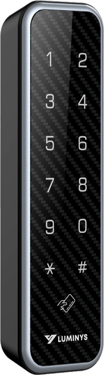 Secure your property with the Luminys RD1PN Mullion Keypad Access Reader. This versatile device offers multiple authentication methods, IP66 ingress protection, and NDAA compliance for reliable access control Right View.
