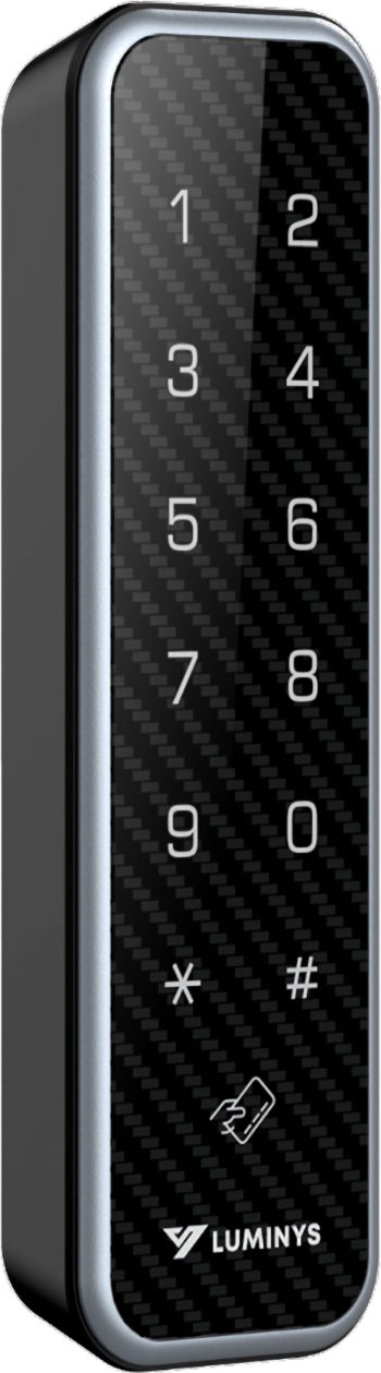 Secure your property with the Luminys RD1PN Mullion Keypad Access Reader. This versatile device offers multiple authentication methods, IP66 ingress protection, and NDAA compliance for reliable access control Right View.