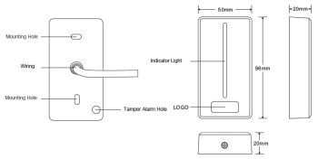 Securely manage access with Dahua ASR2100Z-B, a waterproof Bluetooth & MIFARE reader. IP67 rated for indoor/outdoor use, with tamper detection & anti-tampering alarm. Easily unlock via Bluetooth or MIFARE card. Compatible with the DMSS app & Wiegand protocol. Manage via web interface with DHI-ASC3202B controller. Perfect for any environment. Dimensions.