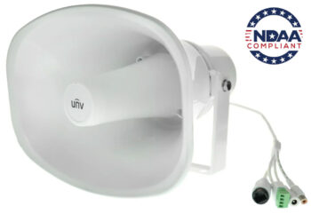 Upgrade your security and public address systems with the Uniview IPS302030-S outdoor IP horn speaker. With 30W power, two-way audio, and PoE support, it's perfect for long-distance coverage and real-time communication. Plus, its rugged design and broad compatibility make it a top choice for any surveillance or VoIP setup. Order now for simplified installation and proactive deterrence in any environment.