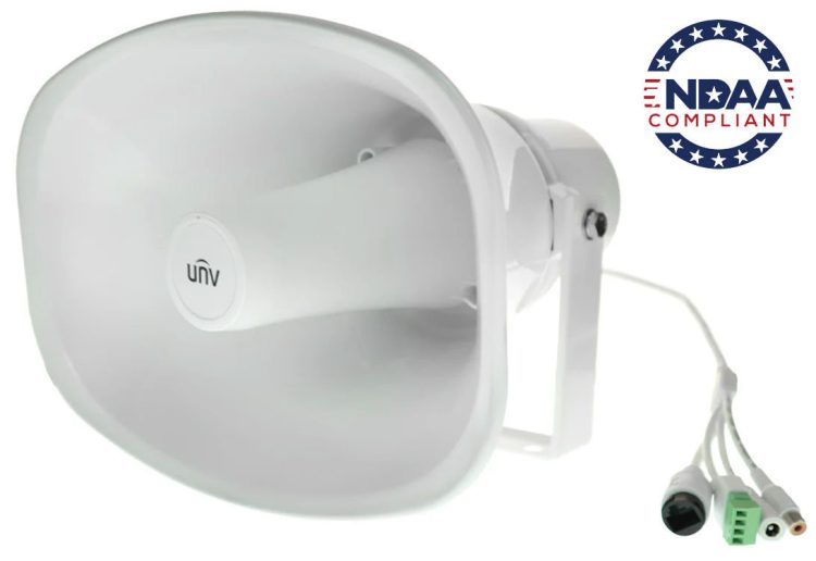 Upgrade your security and public address systems with the Uniview IPS302030-S outdoor IP horn speaker. With 30W power, two-way audio, and PoE support, it's perfect for long-distance coverage and real-time communication. Plus, its rugged design and broad compatibility make it a top choice for any surveillance or VoIP setup. Order now for simplified installation and proactive deterrence in any environment.