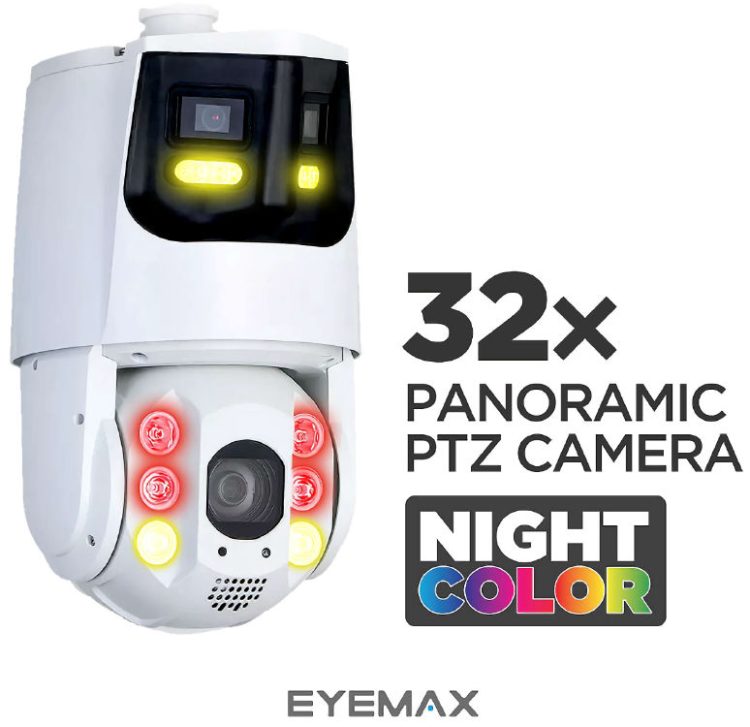 Enhance your outdoor security with Eyemax NPT-IR-EP4232-S1S, a 4MP PTZ camera featuring AI-powered functions, 32x zoom, and dual light technology. Enjoy detailed views and active deterrence with sound and light warnings. Compatible with ONVIF protocols and suitable for harsh weather conditions. #Eyemax #PTZcamera #AItechnology