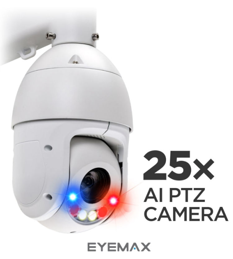 Upgrade your security with Eyemax NPT-IR-E4225-S1S, a 4MP PTZ IP camera featuring WIZSENSE AI, 25x optical zoom, and Starlight technology for superior low-light performance. With active deterrence, red and blue warning lights, and a siren, this camera actively deters intruders. It also includes advanced IVS and smart motion detection for accurate alerts. Suitable for outdoor use, it supports PoE+ or 12VDC power and has two-way audio capabilities. Protect your property with Eyemax NPT-IR-E4225-S1S.