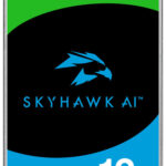 Seagate SkyHawk AI 12 TB hard drive. Designed for 24/7 use, it supports up to 64 HD cameras and 32 AI analytics streams with zero dropped frames. With a 7200 RPM spindle speed and 256 MB cache, it offers reliable performance and a 3-year data recovery plan for added peace of mind.