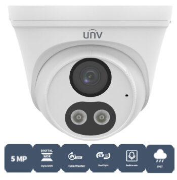 Upgrade your surveillance with the Uniview UAC-T145-AF28LM-DL 5MP ColorHunter turret analog camera. Enjoy flexible night vision and compatibility with major analog formats. With 5MP high-resolution imaging and Smart Dual Light Technology, capture clear video and full-color forensic details up to 131 feet (39.93 m). The 2.8 mm fixed lens provides a wide angle of view, while the built-in microphone allows for high-quality audio transmission. Plus, with an IP67 rating, this camera is built to withstand any weather conditions. Shop now and enhance your security system!