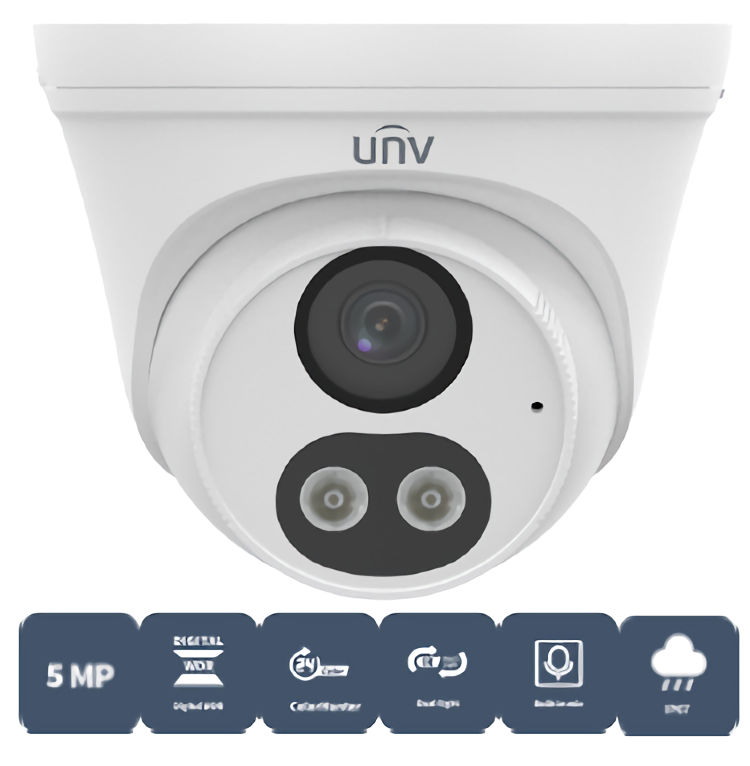 Upgrade your surveillance with the Uniview UAC-T145-AF28LM-DL 5MP ColorHunter turret analog camera. Enjoy flexible night vision and compatibility with major analog formats. With 5MP high-resolution imaging and Smart Dual Light Technology, capture clear video and full-color forensic details up to 131 feet (39.93 m). The 2.8 mm fixed lens provides a wide angle of view, while the built-in microphone allows for high-quality audio transmission. Plus, with an IP67 rating, this camera is built to withstand any weather conditions. Shop now and enhance your security system!