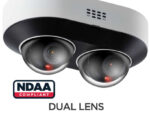 Eyemax NIT-CP4030A-YW28, a 4MP dual-lens IR network dome camera. Fully NDAA compliant for US government use. Features advanced technology for enhanced visibility and efficient recording. Perfect for high-contrast lighting and equipped with built-in analytics and two-way audio. Don't miss out on this professional-grade camera!