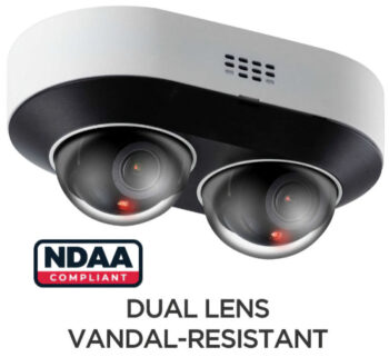 Eyemax NIT-CP4030A-YW28, a 4MP dual-lens IR network dome camera. Fully NDAA compliant for US government use. Features advanced technology for enhanced visibility and efficient recording. Perfect for high-contrast lighting and equipped with built-in analytics and two-way audio. Don't miss out on this professional-grade camera!
