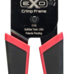 Efficiently terminate and crimp pass-through network connectors with the Platinum Tools 100062C EXO Crimp Frame. Features EZ-RJ45 die and reversible configuration for comfortable use. TPR grips and a push-button lock for safety. Interchangeable die inserts are available. T568A/B wiring sequences are laser-inscribed for easy alignment checks.