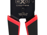 Efficiently terminate and crimp pass-through network connectors with the Platinum Tools 100062C EXO Crimp Frame. Features EZ-RJ45 die and reversible configuration for comfortable use. TPR grips and a push-button lock for safety. Interchangeable die inserts are available. T568A/B wiring sequences are laser-inscribed for easy alignment checks.