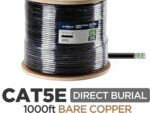 Upgrade your outdoor network with Eyemax CB-C5E-CD-BK Cat5e UTP Direct Burial Ethernet Cable. Durable, water-resistant, and ETL listed for reliable performance. Perfect for connecting buildings, IP cameras, and gate control systems. Order now for 1,000 feet (0.3 km) of high-quality Cat5e cable!
