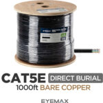 Upgrade your outdoor network with Eyemax CB-C5E-CD-BK Cat5e UTP Direct Burial Ethernet Cable. Durable, water-resistant, and ETL listed for reliable performance. Perfect for connecting buildings, IP cameras, and gate control systems. Order now for 1,000 feet (0.3 km) of high-quality Cat5e cable!