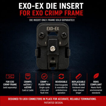 Upgrade your network cable terminations with the Platinum Tools 100071C EXO-EX Crimp Tool Die Insert. Designed for Cat6 and Cat6A cables, it ensures precise crimps and eliminates alignment errors. Get yours now for seamless connectivity! #PlatinumTools #EZEXRJ45 #NetworkCables