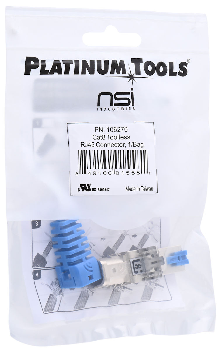 Effortlessly terminate large, shielded cables with the Platinum Tools 106270 Cat8 RJ45 Connector. No crimp tool is required for quick, secure assembly. Perfect for high-bandwidth applications and advanced installations. Get yours now!