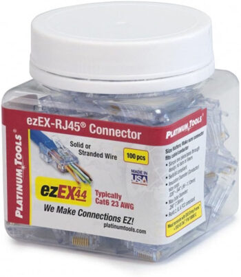 Upgrade your network with ease using the Platinum Tools ezEX44 Pass-Through RJ45 Connector. Designed for Cat6 cabling, these high-performance modular plugs accommodate various insulation diameters and support up to 10 gigabits. Easily verify color sequence and minimize near-end crosstalk for optimal data transmission. Requires matching crimp frame and die set. Fully certified for peace of mind.
