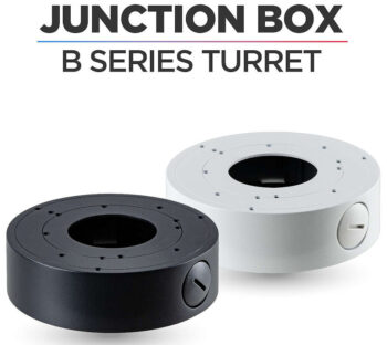 Protect your B Series Turret IP cameras with the Eyemax CM-JB01-B junction box. Weatherproof and secure, it conceals wiring and prevents damage. Available in black or white.